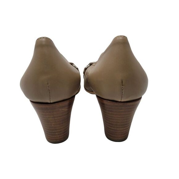 AGL Attilio Giusti Leombruni Leather Embossed Cap Toe Pump Heels 39.5 Tan Italy - Picture 7 of 11